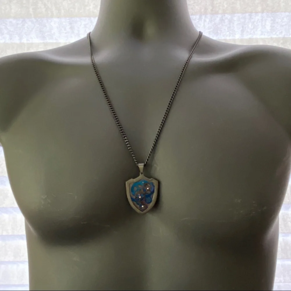 Stainless Steel Shield Gears Black & Blue Men's Necklace